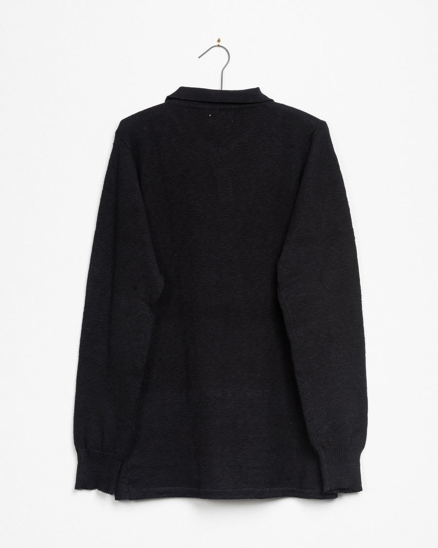 Madhur Johnny Collar Knit Tee in Black