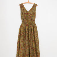 Eesha V Dress in Kalamkari Floral Yellow Sage