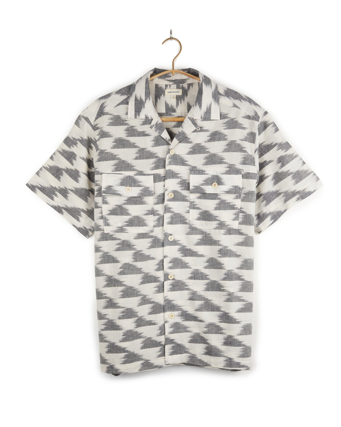 Harshil 2 Pocket Shirt Cotton Kora with Cloud Ikat in Charcoal