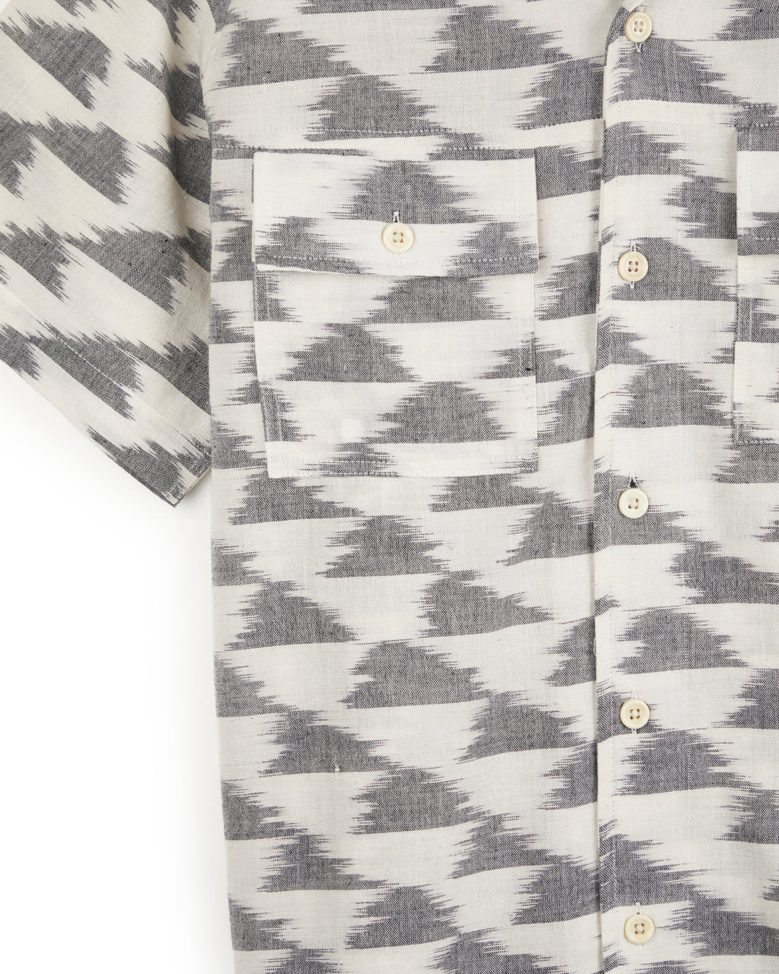 Harshil 2 Pocket Shirt Cotton Kora with Cloud Ikat in Charcoal