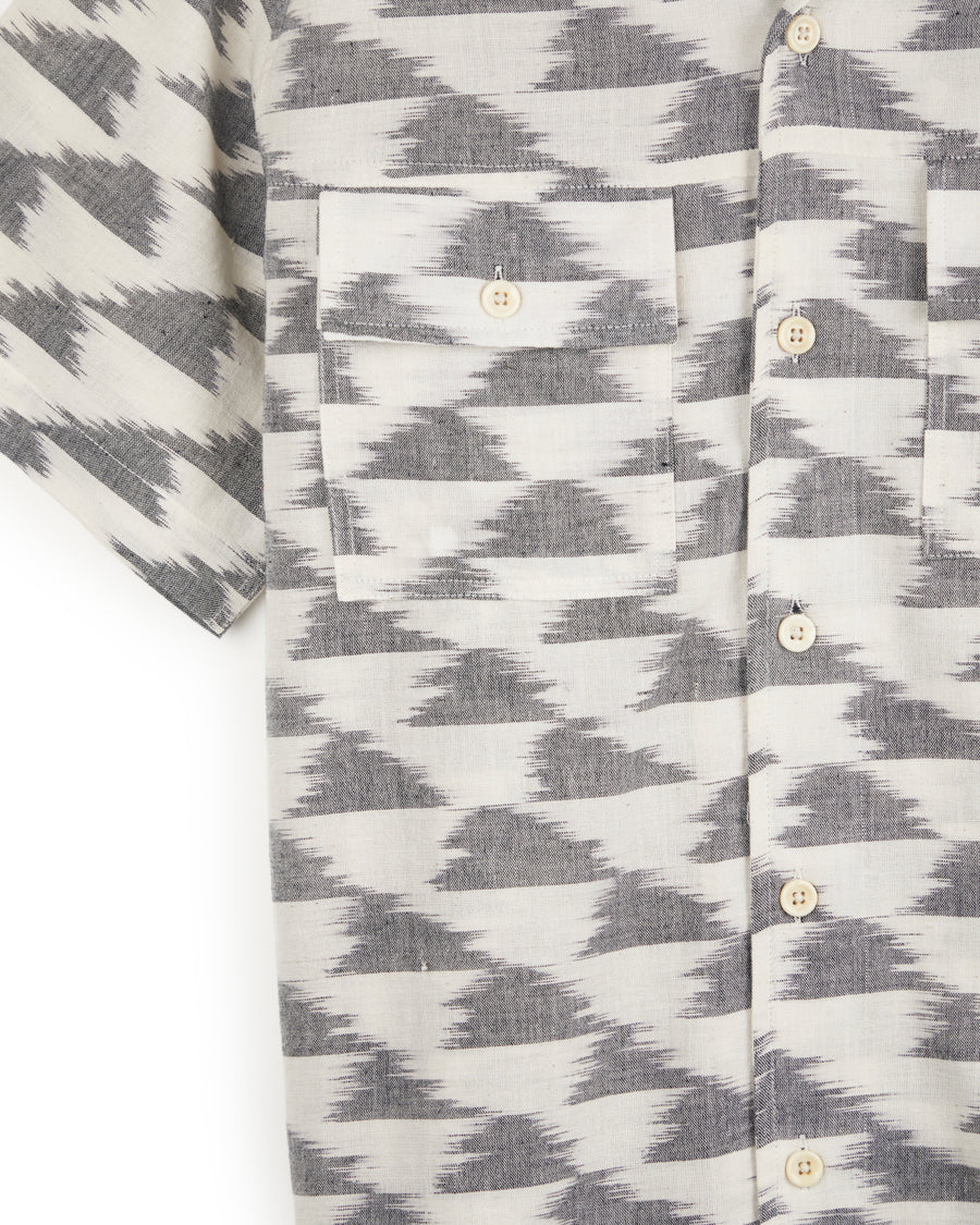 Harshil 2 Pocket Shirt Cotton Kora with Cloud Ikat in Charcoal