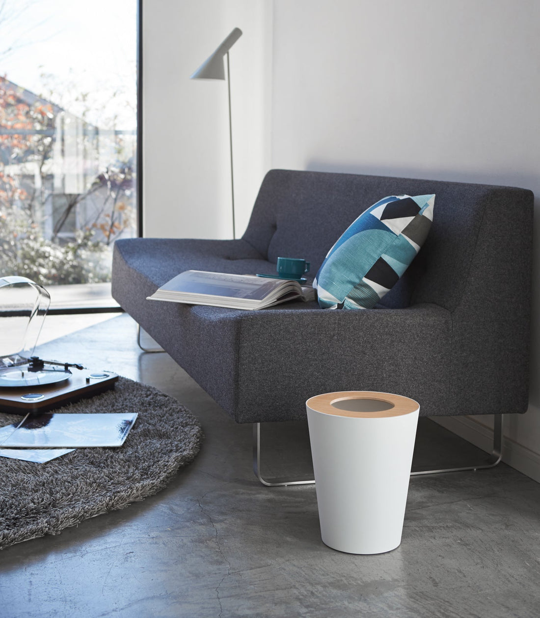 Trash Can - Round - Steel + Wood