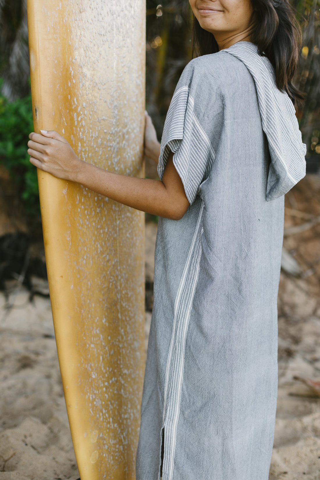 Grey Stripe Tribeca Hooded Maxi Kaftan