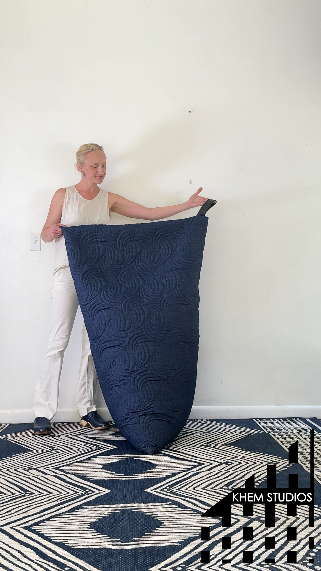 Denim Quilted Bean Bag Chair with Beans