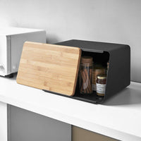 Bread Box with Cutting Board Lid - Steel + Wood
