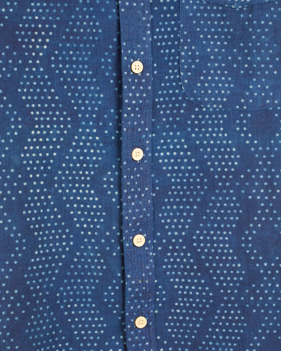 S/S Kabir Shirt in Dot Block Print Indigo