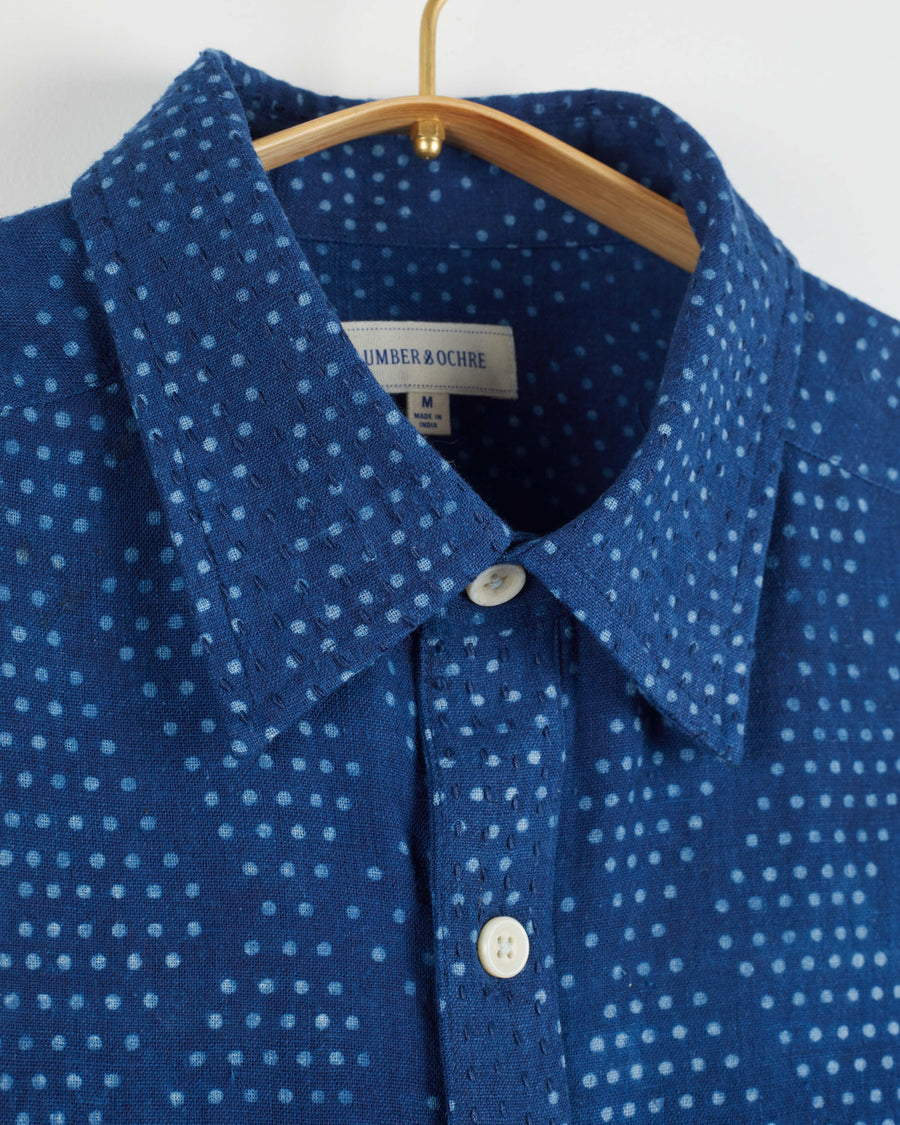 S/S Kabir Shirt in Dot Block Print Indigo