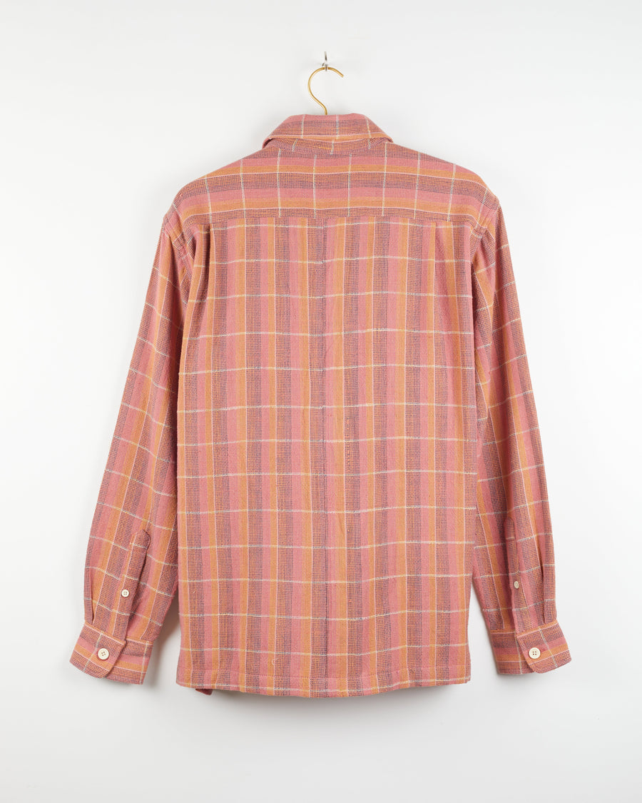 Yaatree Shawl Collar Overshirt in Nubby Cotton Sunset Plaid