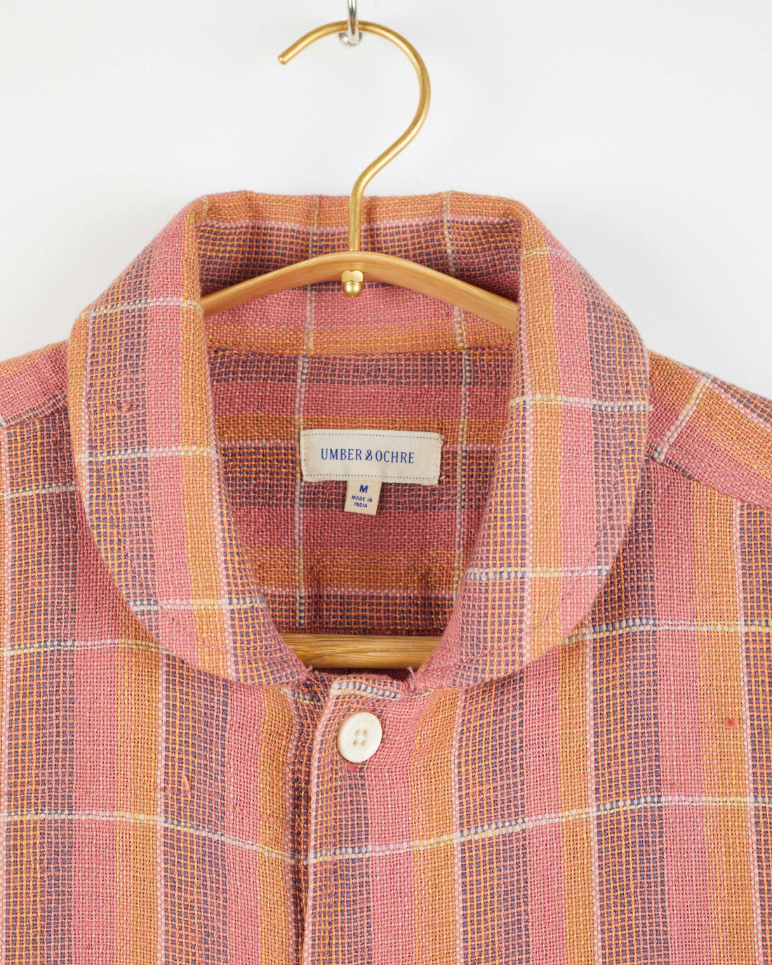 Yaatree Shawl Collar Overshirt in Nubby Cotton Sunset Plaid