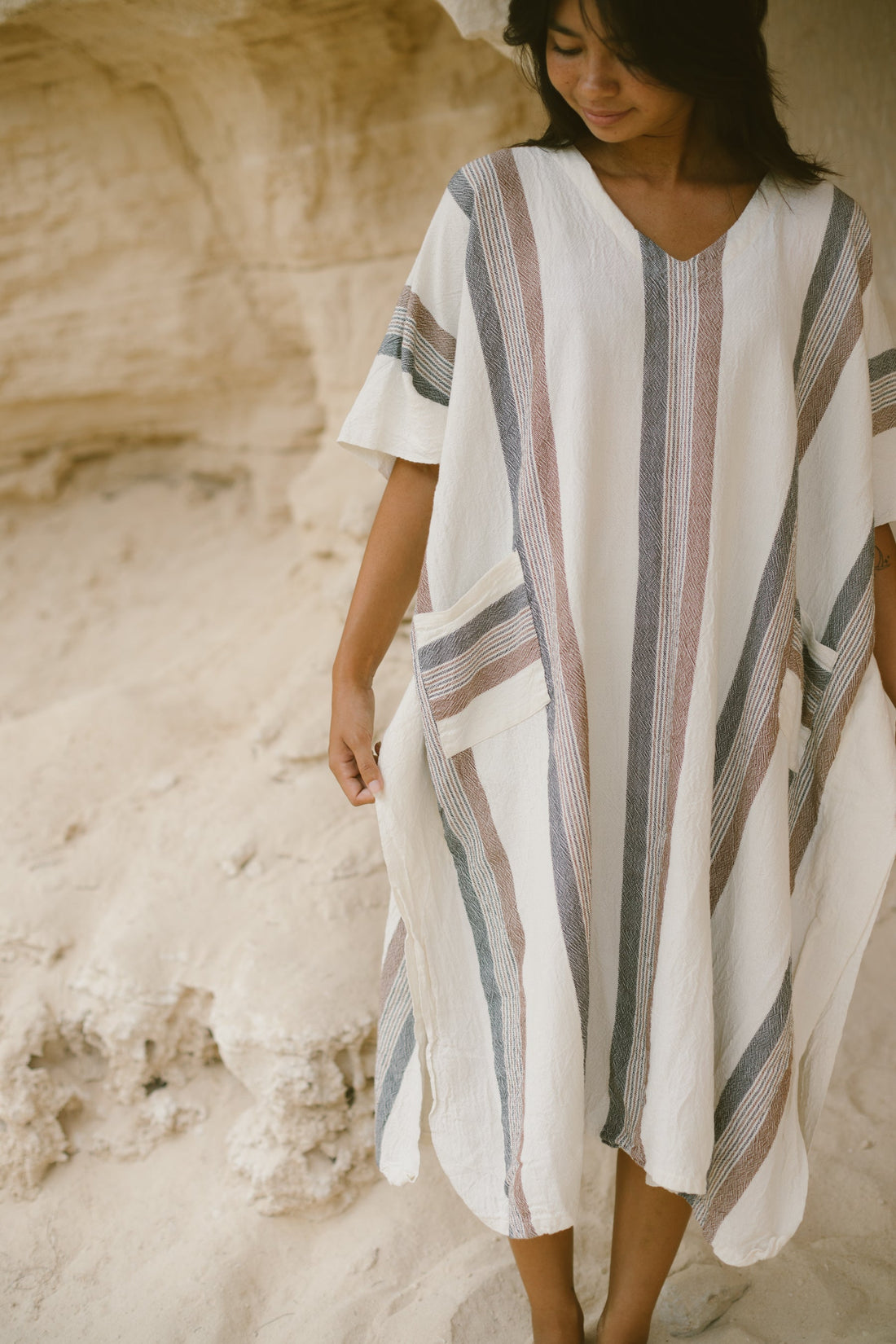 Brown Cream Nomad V-Neck Kaftan