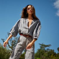 Edith Blouse in Linen Jacquard