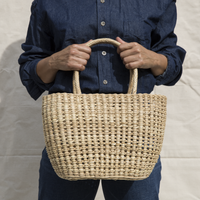 Intiearth woven straw tote basket of junco