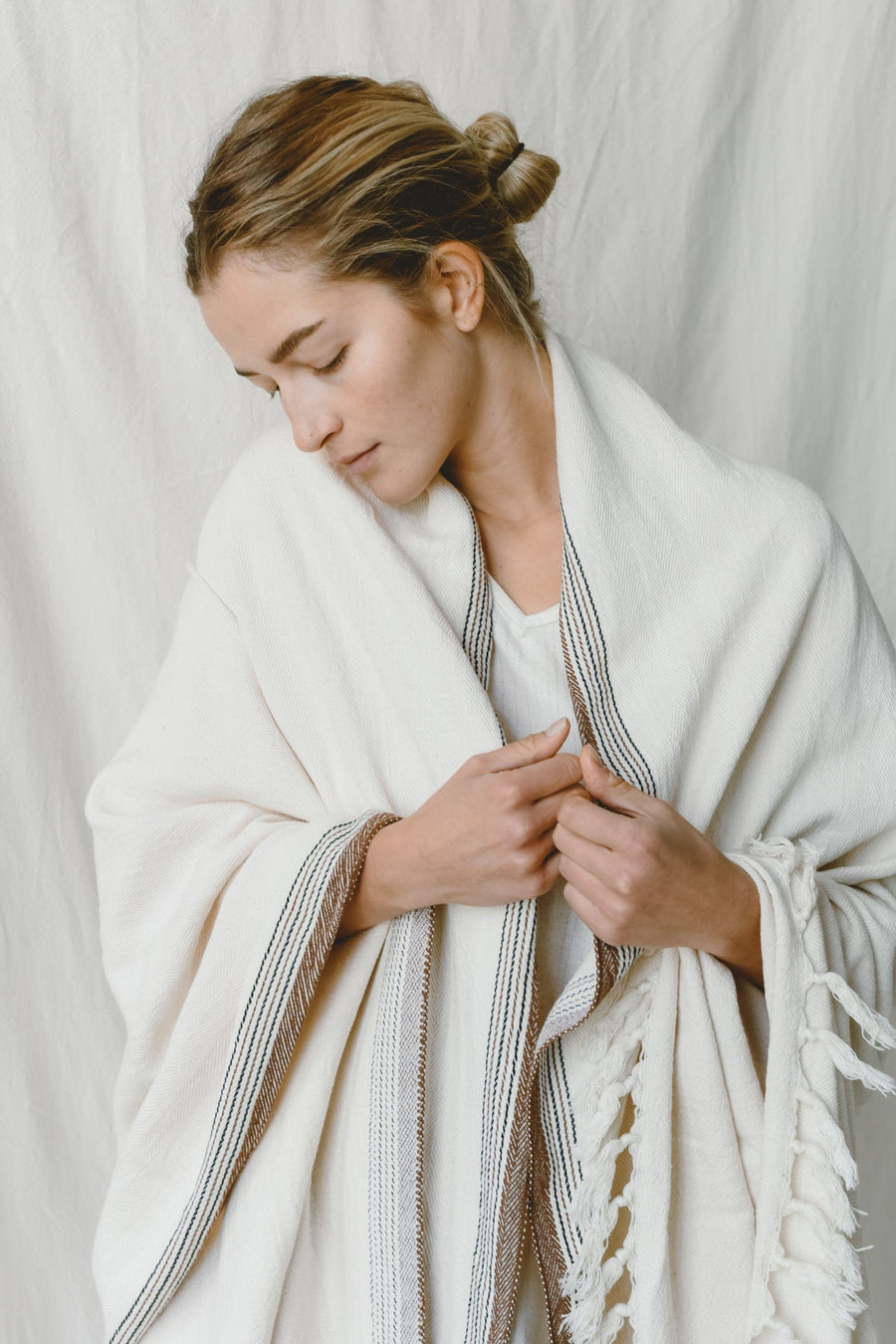 Ivory Brown New York Herringbone Blanket