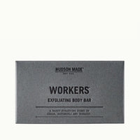 Hudson Made Workers Exfoliating Body Bar with a Strapping Scent of Cedar, Patchouli and Tobacco. 