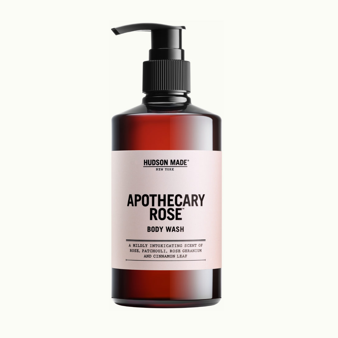 Hudson Made Apothecary Rose Body Wash with a Mildly Intoxicating scent of Rose, Patchouli, Rose geranium and Cinnamon Leaf. Rose Has Long Been Shown To Improve Skin Texture And Soothe Irritated Skin. Our Mildly Scented Rose Body Wash Offers A Soothing And Comforting Bathing Experience.