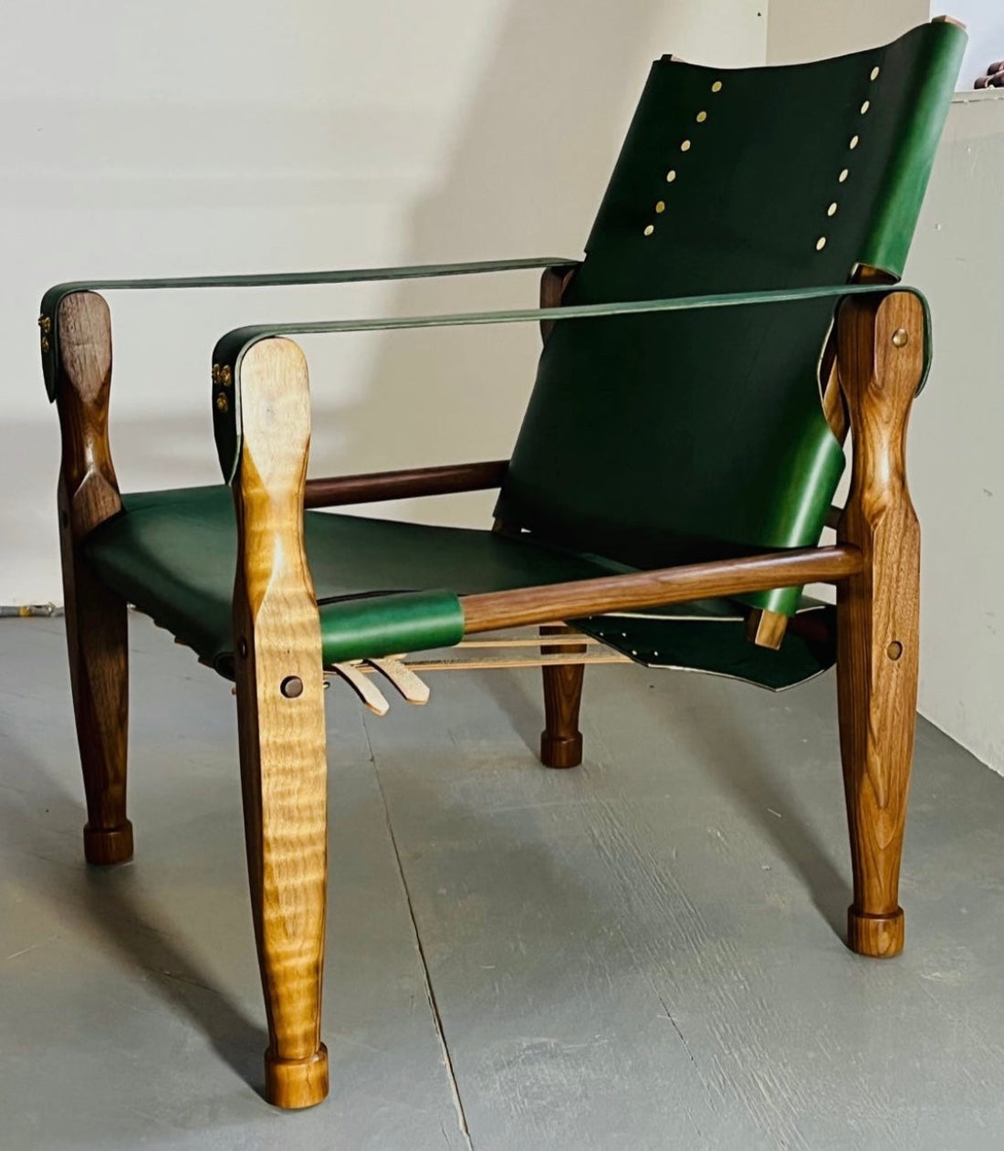 Campaign Chair - Green & Walnut