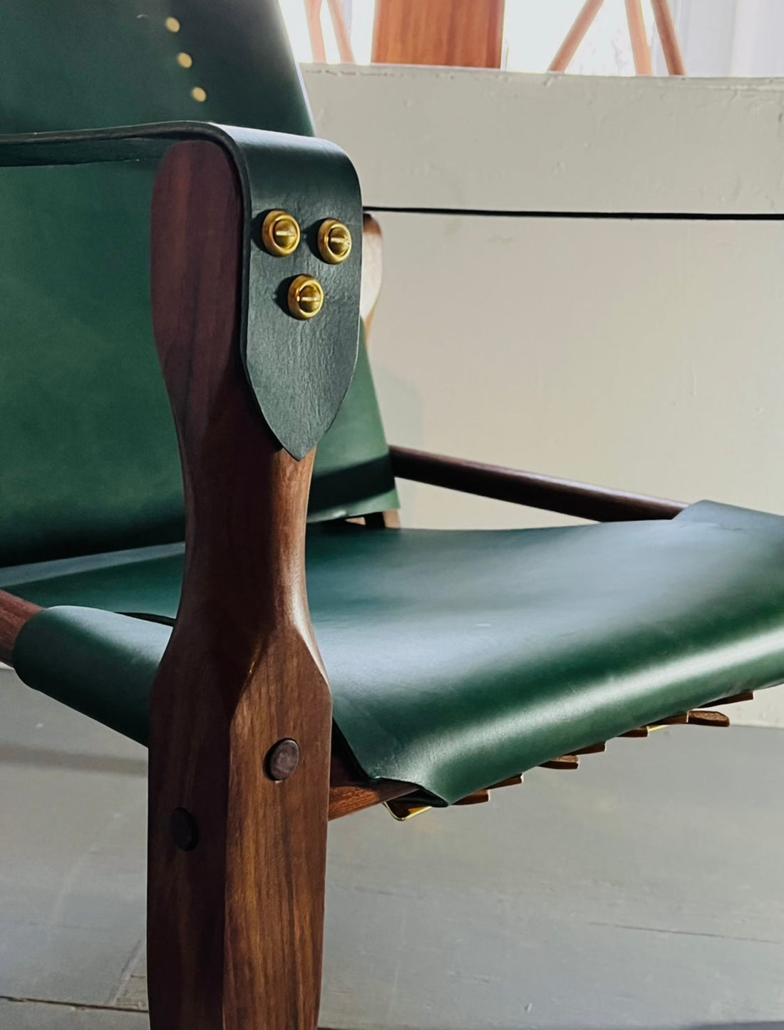 Campaign Chair - Green & Walnut