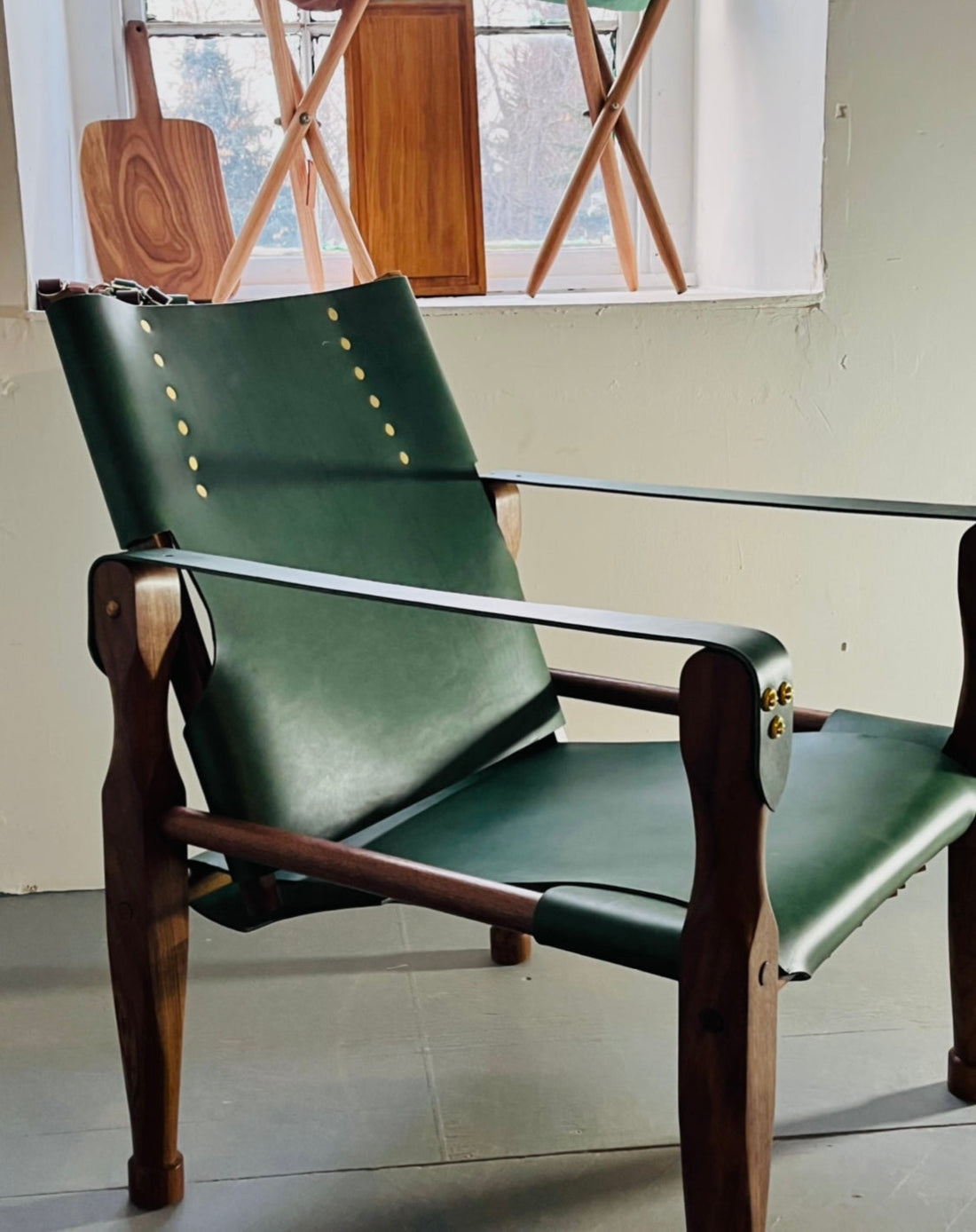 Campaign Chair - Green & Walnut