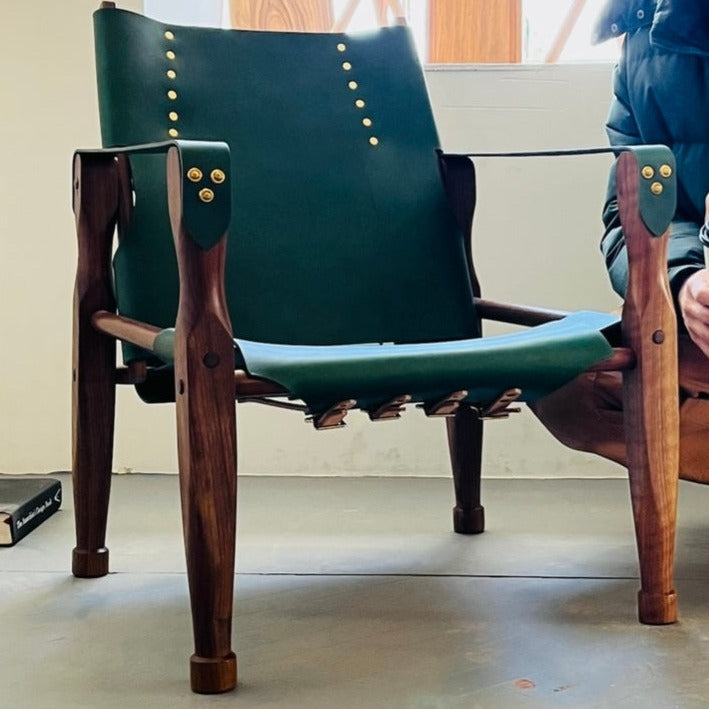 Campaign Chair - Green & Walnut