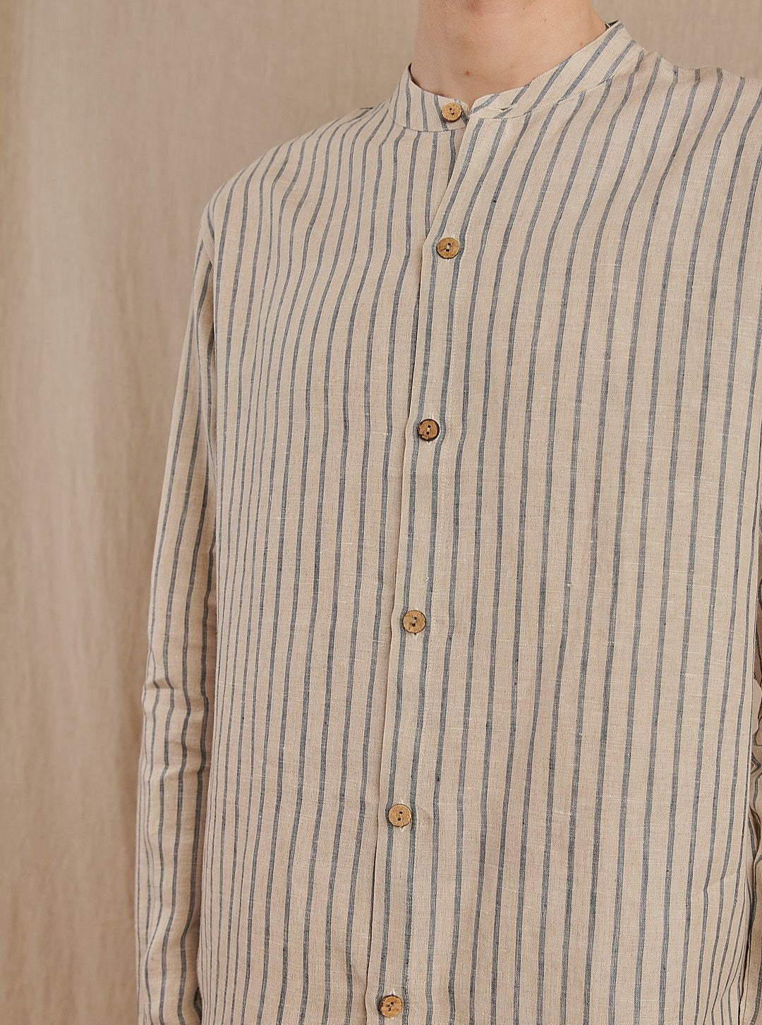 Men's Striped Monty Mandarin in Linen - Final Sale