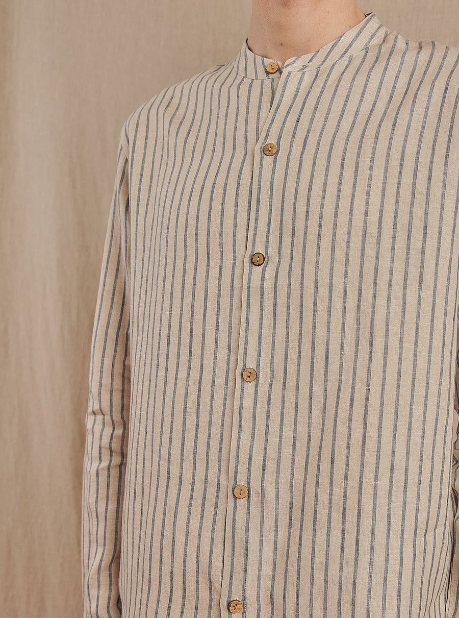 Men's Striped Monty Mandarin in Linen - Final Sale