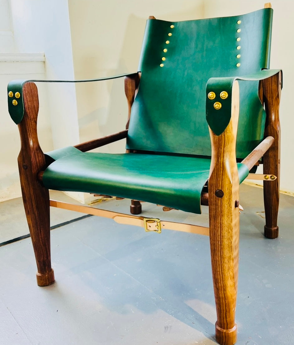 Campaign Chair - Green & Walnut