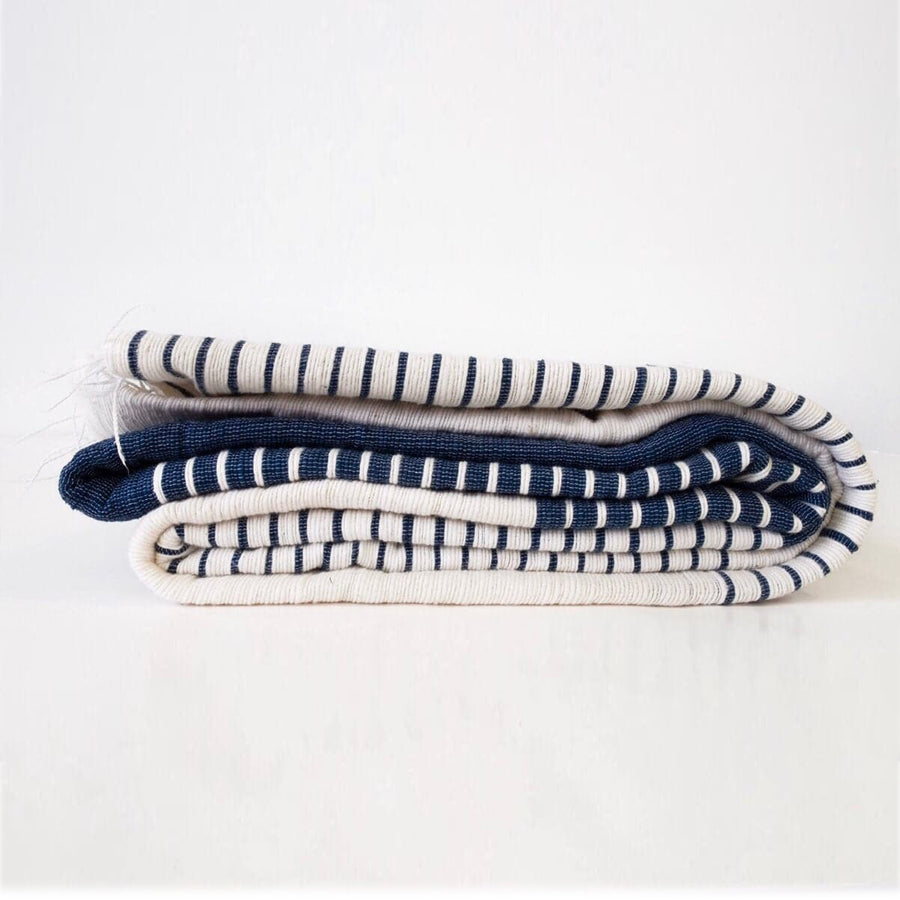 Stripes on Stripes Ethiopian Bedcover - Blue & White