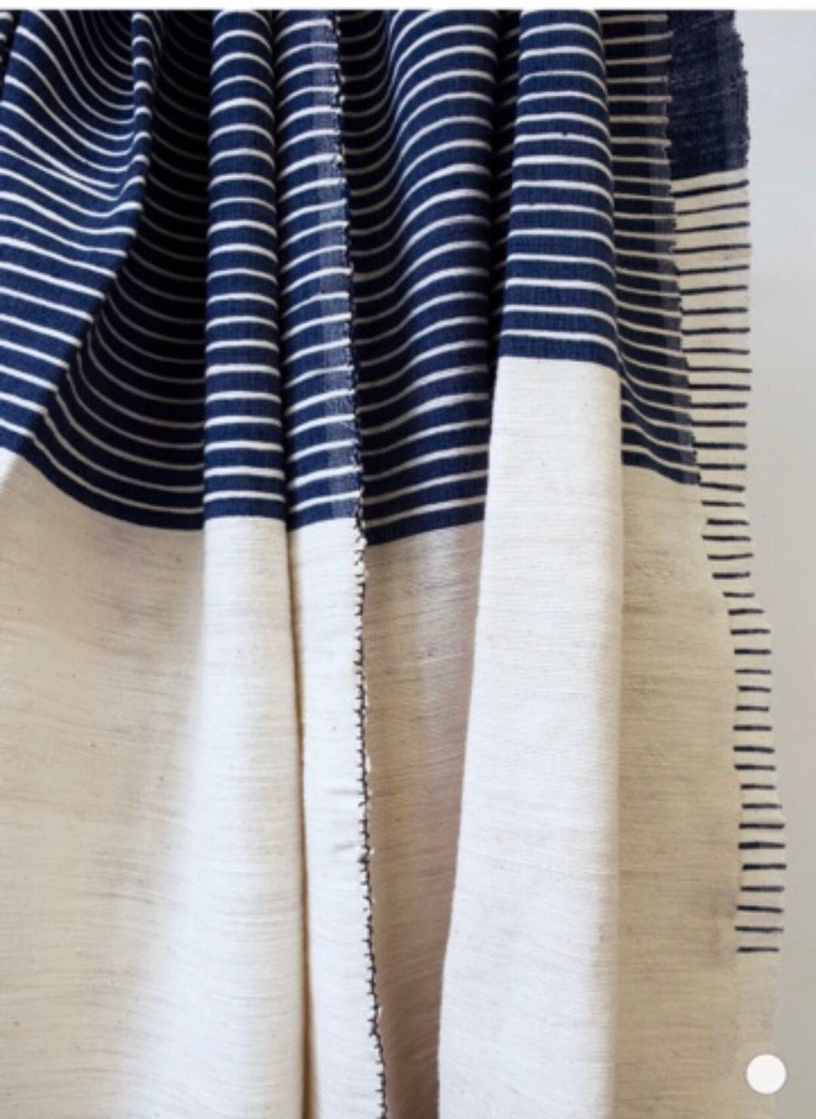 Stripes on Stripes Ethiopian Bedcover - Blue & White