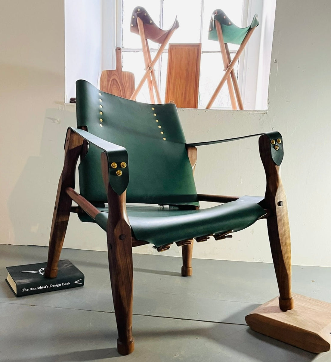 Campaign Chair - Green & Walnut