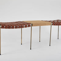 Double Rail Woven Leather Bench with Rush Table
